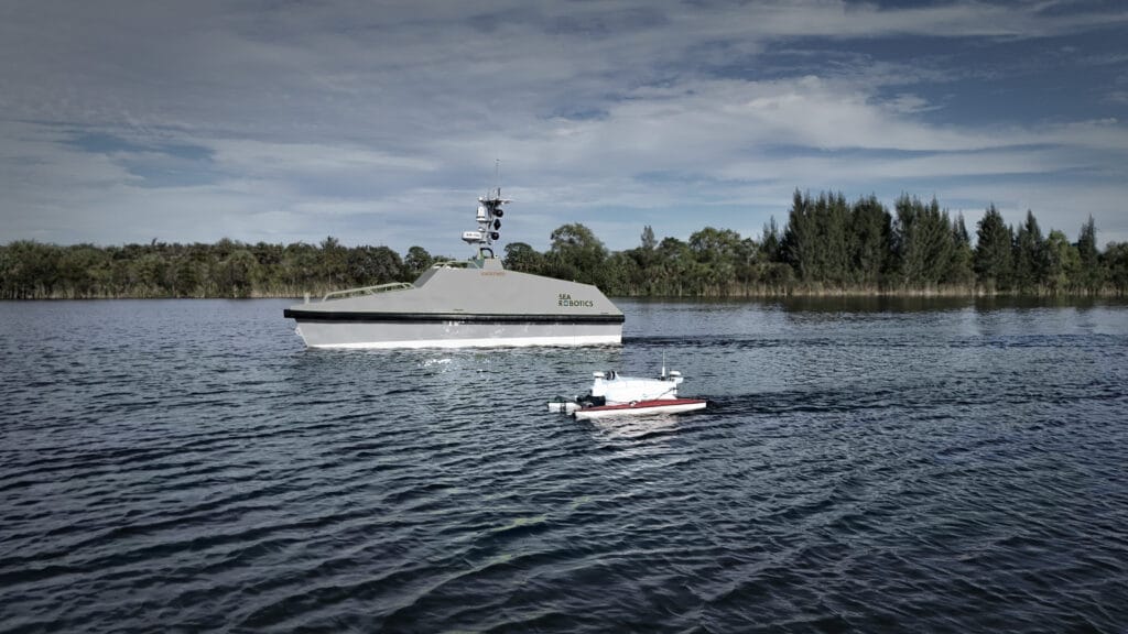 SR-Endurance 8.0 working alongside a SR-Surveyor M1.8 ASV. (Image credit: SeaRobotics)